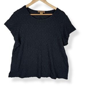 Notations Black Womens Lace‎ Top Size 2X Textured Stretch Semi Sheer USA Made